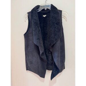 Ecote Black Faux Shearling Waterfall Vest Size S 100% Polyester Oversized Fit